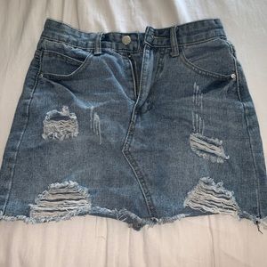 Distressed denim skirt